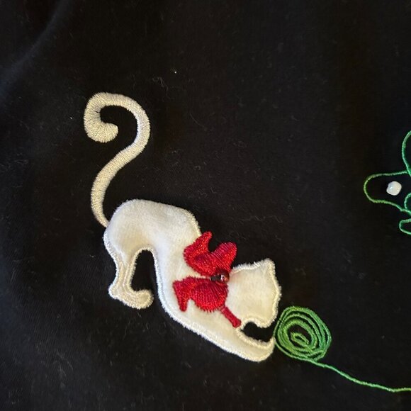 Cat Christmas Tree Beaded Embroidered Holiday Long Sleeve Tee Size 2XL XXL - Picture 4 of 10